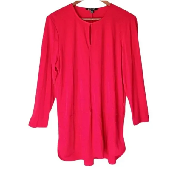Lauren Ralph Lauren Modest Red Tunic Top  Long Sleeve Stretchy Knit Sz L - Picture 6 of 7